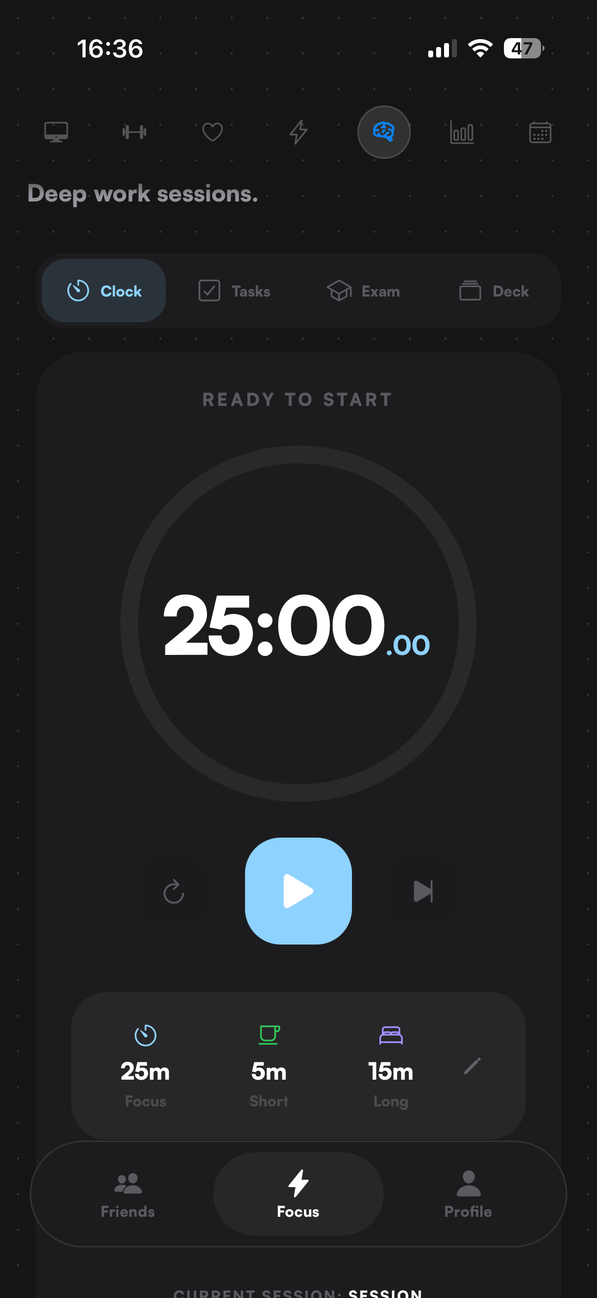 Prosperity app – focus screen