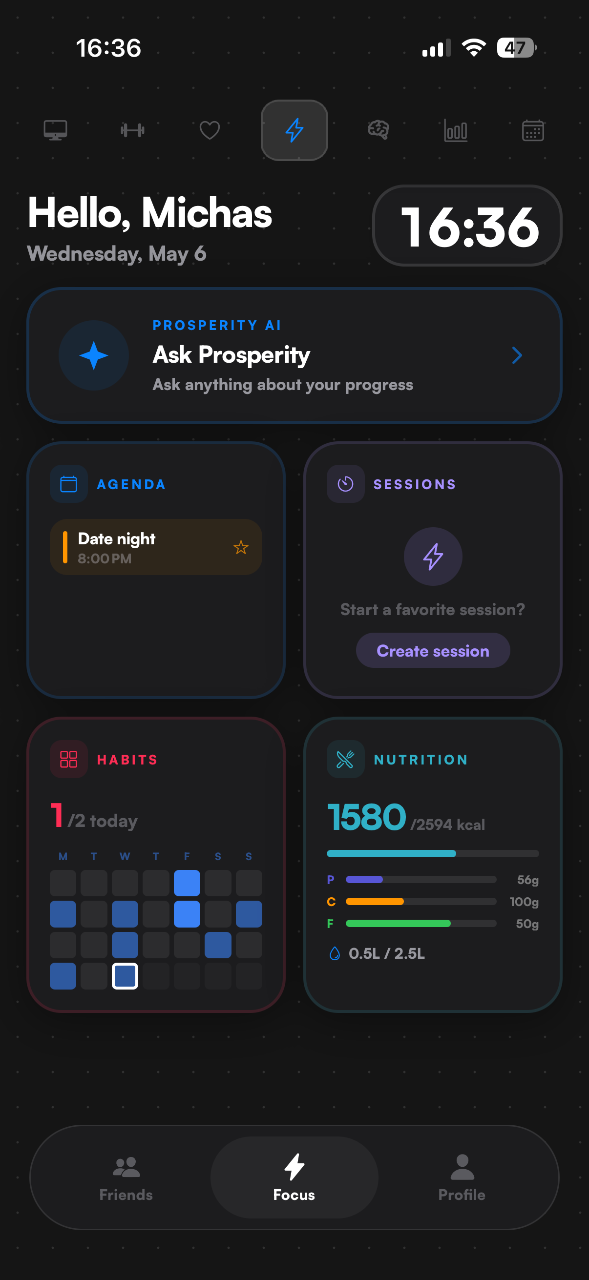 Prosperity app – home screen