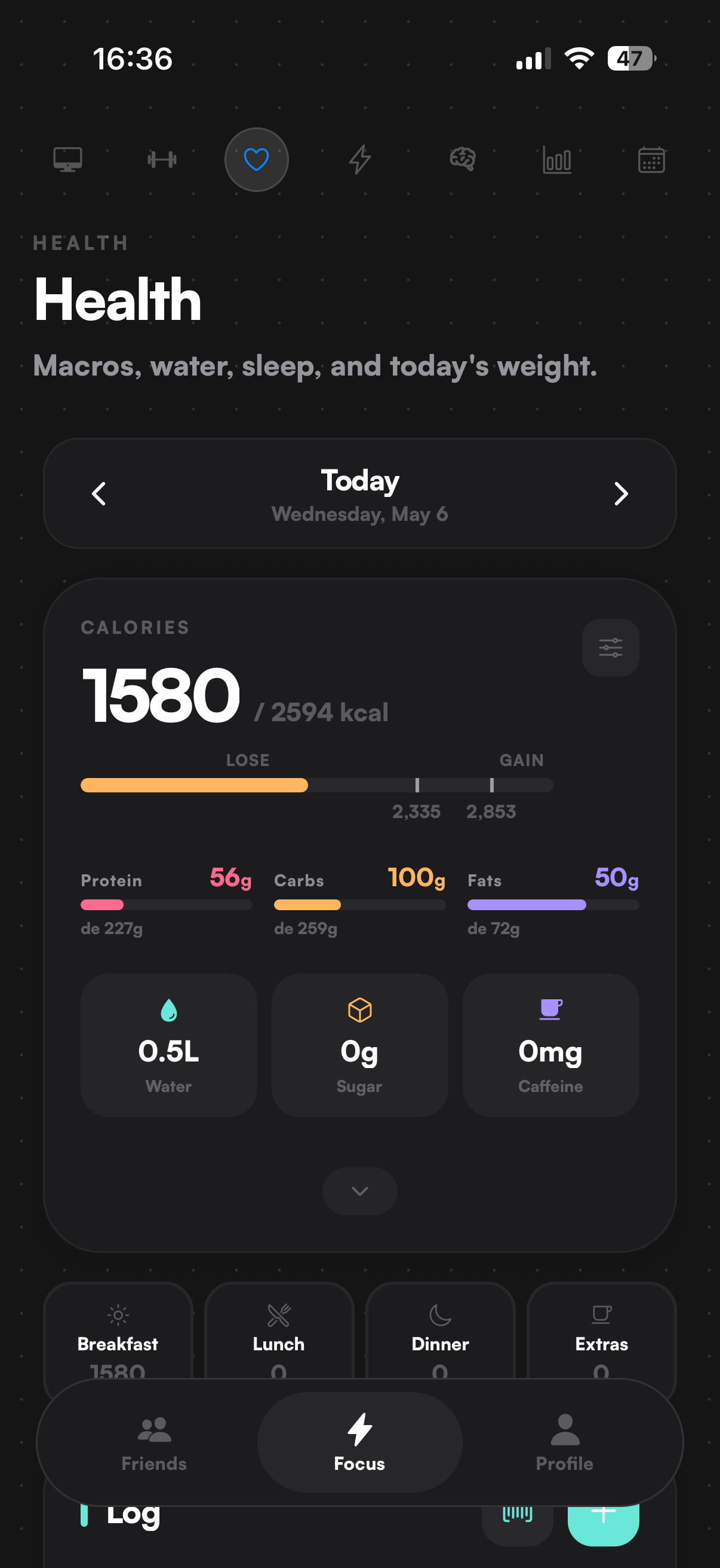 Prosperity app – nutrition screen
