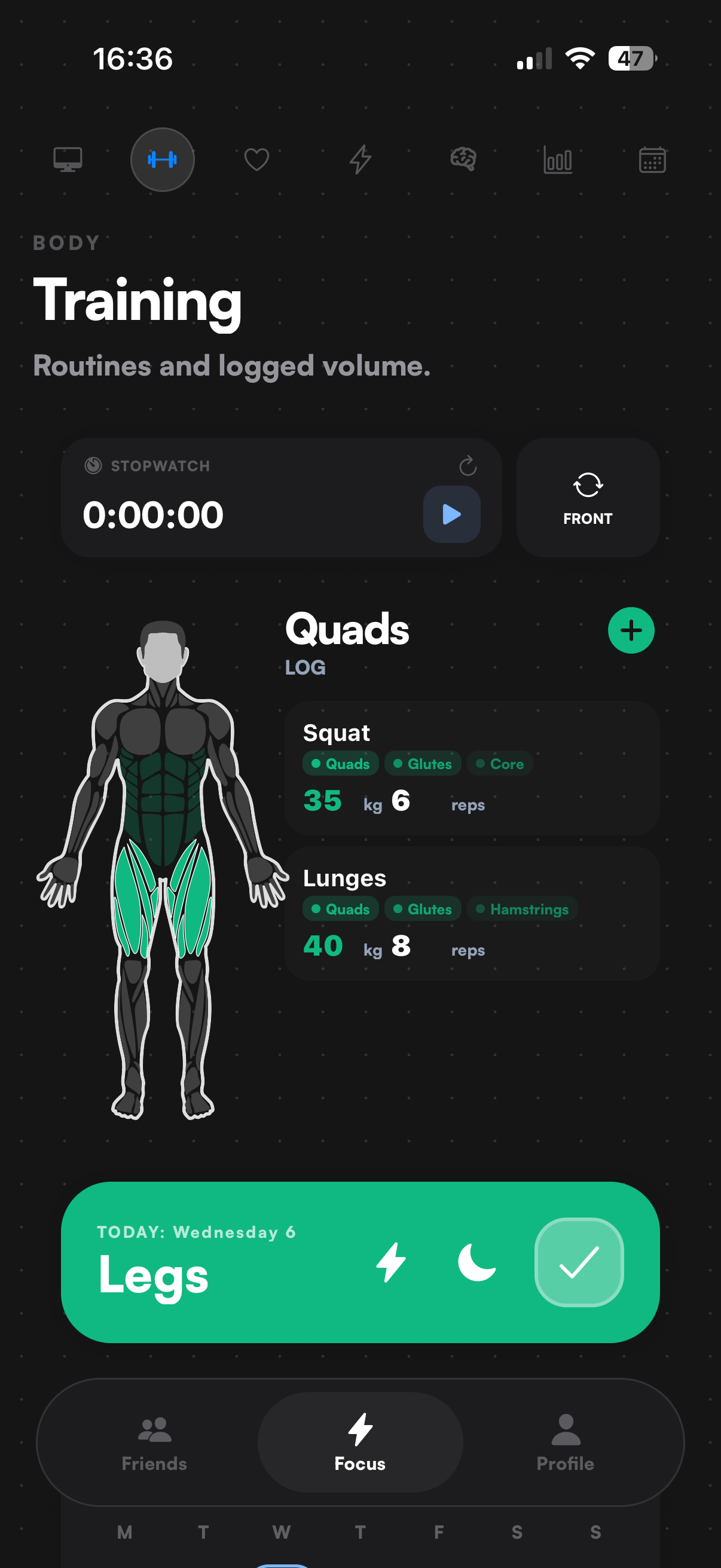 Prosperity app – training screen